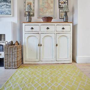 Beaux tapis de couleur jaune avec tapis de motif d'impression de bloc de main de concepteur à motifs blancs pour la décoration de salon à la maison - Product Image 4