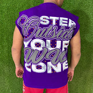 Camiseta sin mangas desgastada de gran tamaño para hombre, ropa de calle, camiseta Vintage tejida de algodón, ropa de gimnasio, estampado de talla grande, de punto sin mangas - Product Image 2