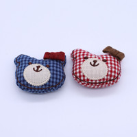 Appliques en tissu à motif gingham en forme de visage d'ours avec nœud, sans colle, pour pinces à cheveux, vêtements, sacs, accessoires de bricolage
