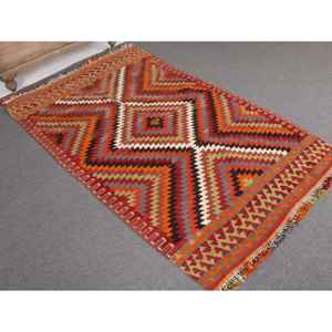 พรมลายตุรกีโบราณ ขนาด 3.7x6.2 ฟุต สีแดงส้ม พรมขนสัตว์แบบตะวันออก - Product Image 1