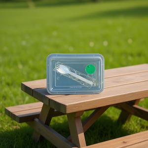 กล่องอาหารกลางวัน PP รูปทรงสี่เหลี่ยมผืนผ้าขนาด 28 ออนซ์ พร้อมฝาปิดแบบมีช่องระบายอากาศและช้อนส้อม สำหรับอาหารแบบกลับบ้านและปิกนิก - Product Image 3