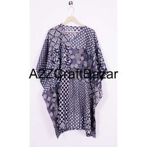 Robe de plage mi-longue en coton 100% pur pour femmes, imprimé floral, style kaftan, coupe régulière, respirante, lavable, à volants - Product Image 6