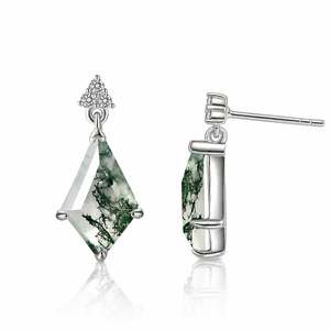 Pendientes colgantes Jeulia de ágata musgosa con corte cometa en plata de ley - Product Image 2