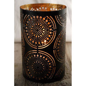 Soporte de luz de té para el hogar Diwali decoración Navidad y dormitorio encimera Caffey hecho a mano negro dorado forma redonda personalizada - Product Image 6
