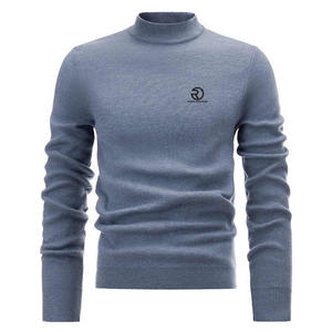 Nuevo estilo de prendas de punto fabricante personalizado Otoño Invierno azul cuello alto manga larga suéter hombres 100% algodón sudadera - Product Image 2