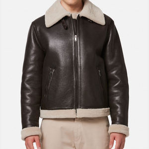 Chaqueta de piel de oveja suave para hombre con forro grueso de Sherpa prendas de vestir exteriores de cuero genuino adecuadas para clima frío y moda urbana - Product Image 1