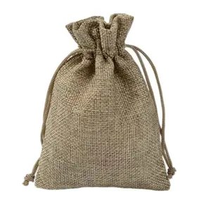 Promotional Wholesaler Custom Logo Jute Bag Burlap Drawstring Eco-friendly Shopping Double Drawstrings Storage Bags