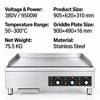Grill électrique industriel robuste à surface plate 9500W, contrôle de température 3 zones, plaque épaisse de 16 mm, acier inoxydable, 380V