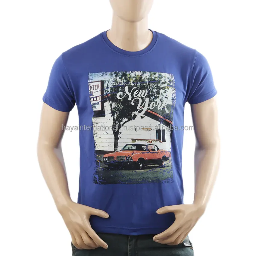 Großhandel Männer Königsblau Farbe Digitaldruck Auto Design Lässig Hochwertige Baumwolle Private Label T-Shirt