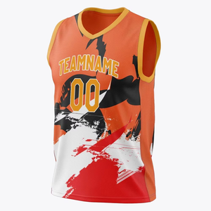Camisetas de Baloncesto al por Mayor con Diseño de Pinceladas Naranja y Negro, Transpirables, de Malla, sin Mangas, Sublimadas, Personalizables para Equipos - Product Image 4