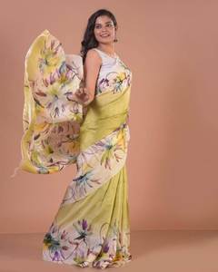 PURO BISHNUPURI TUSSAR CALIDAD ESPECIAL TRABAJO PINTADO A MANO SAREE CON BLUSA - Product Image 1