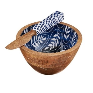 Petit bol à salade en bois émaillé naturel décoratif fait à la main, bol en bois de mangue imprimé personnalisable pour une utilisation polyvalente - Product Image 2