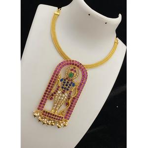 Colgante de estilo Templo de cadena de la mejor calidad en tono dorado de diseñador con piedras AD para collar de mujer para ropa de boda para mujer - Product Image 1