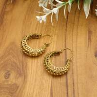 Boucles d'oreilles créoles antiques en laiton doré cerceaux Bali complexes boucles d'oreilles tribales bohèmes, créoles ethniques bijoux indiens faits à la main