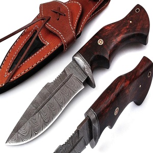 มีดล่าสัตว์ทำจากเหล็กดามัสกัสพร้อมที่จับไม้มีดปลอกหนังบริการ OEM ODM - Product Image 1