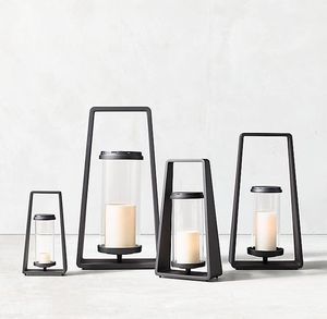 Matte Black Decorative Lantern with Upper Bowl Shape Design Square Home Decor Candle Lantern - Product Image 3