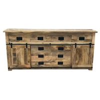 Nouveau buffet de salle à manger en bois massif de style farmhouse avec portes coulissantes 200 cm 9 tiroirs Design moderne Écologique Rangement pour chambre à coucher