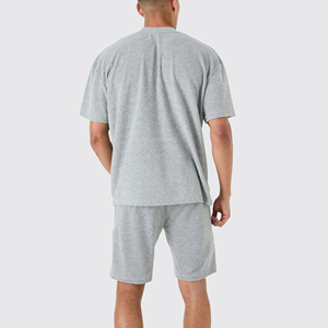 Ensemble t-shirt et short surdimensionnés 100% coton de haute qualité 2 pièces personnalisé 3D sérigraphié logo couleur gris chiné survêtement homme - Product Image 5