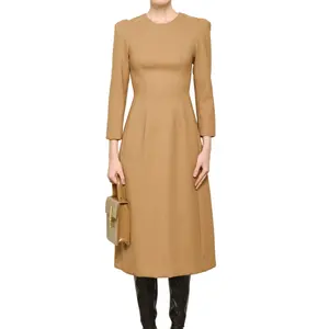 New Arrival Brian Long Sleeve Dress For Women Dresses A-line Skirt Sophisticated With A Round-neck Midi Dress Made In Vietnam