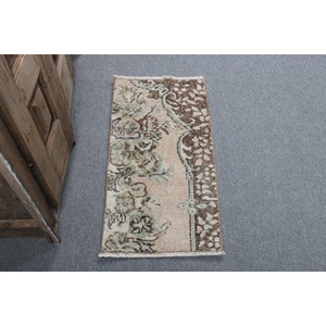 1.4x2.8 ft Turkish Rug, Vintage Small Rug, <b>Brown</b> Floral <b>Wool</b> Rug - Product Image 1