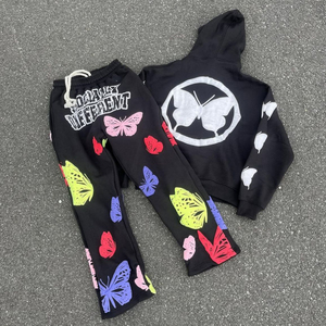 Ensembles de pantalons de survêtement et de sweats à capuche délavés à l'acide avec appliques de broderie personnalisée OEM pour hommes survêtements évasés - Product Image 6