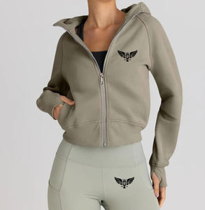 Ensemble survêtement femme personnalisé marron avec sweat à capuche zippé et leggings – Tenue de sport deux pièces ajustée – Vêtements décontractés athleisure - Product Image 2