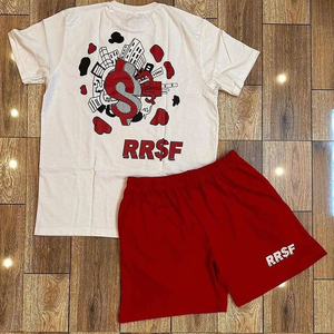 Ensemble de survêtement 2 pièces pour homme en coton lavé, coupe oversize, t-shirt et short, vente en gros - Product Image 3