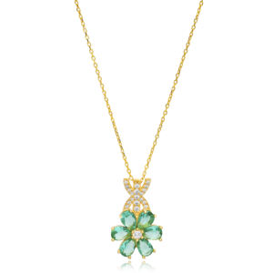 Fleur Design Poire Forme Paraiba CZ Pierre Charme Collier Artisanat Turc 925 Bijoux En Argent - Product Image 6