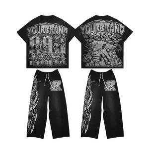 Chándal con estampado lavado ácido para ropa personalizada de estilo acampanado Unisex, traje de sudor desgastado con serigrafía 400GSM - Product Image 2