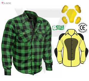 Chemise en flanelle à carreaux vert noir pour homme avec armure CE pour protection moto - Product Image 2
