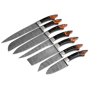 Ensemble de couteaux professionnels en acier Damas faits à la main avec manche en bois ambidextre, utilisation domestique de haute qualité, grande durabilité - Product Image 2