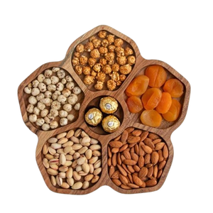 Plateau de service de rangement de cuisine en bois d'acacia au design moderne et écologique avec poignées en métal Décoration de table de fête durable pour le centre de la maison - Product Image 5