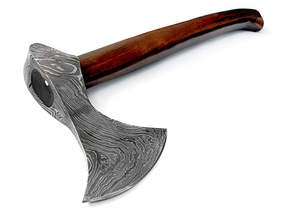 ขวานเหล็กดามัสกัสพร้อมด้ามจับไม้หัวสแตนเลสสำหรับตั้งแคมป์และตัด - Product Image 5