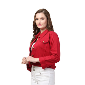 Chaqueta Vaquera Roja para Mujer, Informal, a la Moda, Estilo Urbano, Manga Larga, con Botones, Prenda Exterior Elegante, Diseño Moderno - Product Image 4