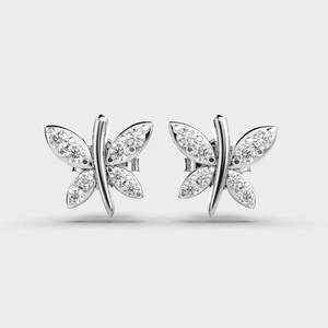 Modernos Pendientes de Diamantes con Forma de Mariposa en Oro Multicolor de 9K |   Anillo de Rodio con Diseño Floral de Mariposa para Aniversario de Bodas - Product Image 1
