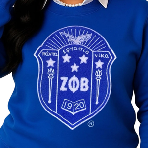 Zeta Shield Chenille sudadera algodón polar bordado griego hermandad Zeta Phi Beta azul pulóver cuello redondo para mujer - Product Image 2