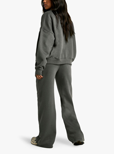 OEM/ODM Survêtement pour femmes 100% coton coupe ample épaules tombantes, sweat à capuche boutonné et pantalon évasé personnalisé pour femmes, ensemble 2 pièces - Product Image 3