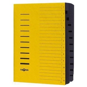 Yellow Pressed Chipboard <b>A4</b> Filing <b>Folder</b> with 12 Black Compartments 240g/m - Product Image 1