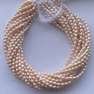 5mm 6mm Natural Rose Pink Color Freshwater Pearl Stone Rice Beads Strand from Wholesale Stone Supplier Cultured Pearls Factory