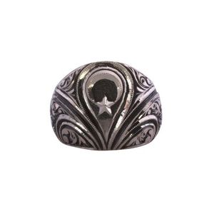 925 Sterling <b>Silver</b> Men's <b>Ring</b> with Crescent Moon Star Natural Stone Engraved <b>Statement</b> Style Everyday Wear Fine Fashion Jewelry - Product Image 4