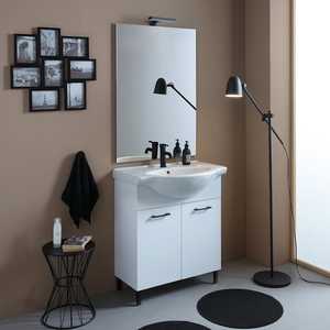 75cm White Floor-<b>Standing</b> Bathroom Cabinet with Matt <b>Black</b> Details Sink Mirror Ravenna <b>Lamp</b> - Product Image 1