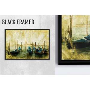 Obra de arte impresa en lienzo: arte de pared de cristal con diseño de góndolas venecianas, lienzo con marco negro 1P - Product Image 1