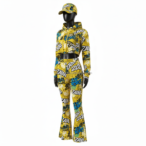 Ensemble de survêtement pour femmes en polyester et élasthanne de qualité supérieure, 280 GSM, polaire doux, imprimé intégral, jaune et bleu, logo personnalisé, survêtements grande taille - Product Image 4