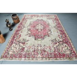 Alfombra turca vintage de 6 pies, 7x10 pies y 2 pulgadas, lana de retazos roja y verde, respetuosa con el medio ambiente, tejido plano, decoraciones para comedor - Product Image 1