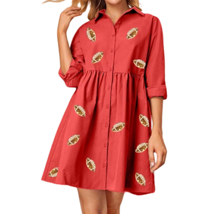 Robe longue en coton tissé à volants pour femmes, avec des patchs en sequins de football/rugby, vêtements de jour de match personnalisés OEM, été - Product Image 3