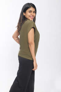 Tissu gaufré à la mode femmes haut doux au toucher manches col rond Silhouette détendue pour l'été bureau et Style de rue - Product Image 2