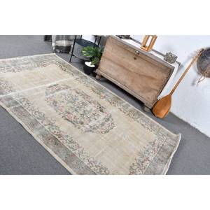 Tapis Turc Vintage Beige Vert 4.7 X 8.1ft Laine Faite à la Main Grande Surface Patchwork Design Couloir Rectangulaire Latex pour Décoration de Chambre - Product Image 4