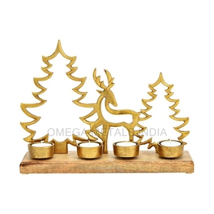 Árbol de Navidad chapado en oro de aluminio y Reno con figurita de Base de madera Adorno de Navidad de alta calidad para decoraciones de Navidad - Product Image 1