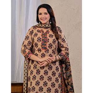Butta <b>Block</b> <b>Printed</b> Cotton Kurta Pant Set Mulmul Dupatta Beige Black Ethnic Wear for Parties Daily Use Indian Made Viscose Net - Product Image 1