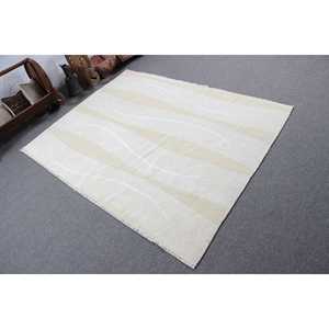 Tapis vintage 6,46 x 5 pieds, tapis turc, tapis en laine rayé blanc - Product Image 2